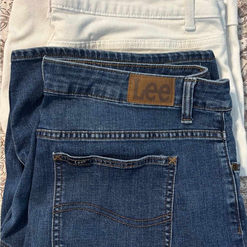 Two pair of Bermuda shorts! Lee and Time and Tru White and Blue Denim Shorts.